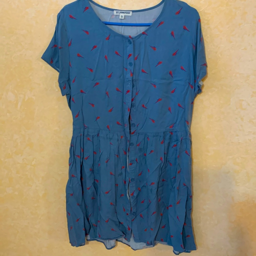 David Bowie Junior Ladies Summer Dress Button Down, Gathered Waist And Tie Back